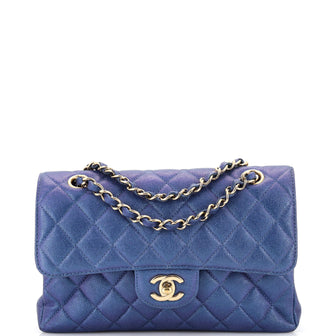 Chanel Classic Double Flap Bag Quilted Iridescent Caviar Small