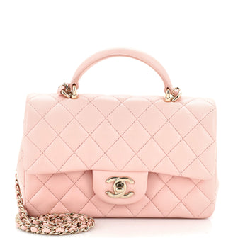 Chanel Classic Single Flap Top Handle Bag Quilted Lambskin Mini