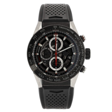 Tag Heuer Carrera Calibre Heuer 01 Skeleton Chronograph Automatic Watch Stainless Steel with PVD and Rubber 45