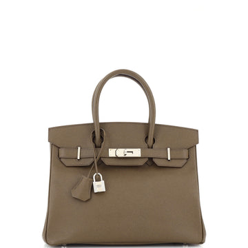 Hermes Birkin Handbag Brown Epsom with Palladium Hardware 30