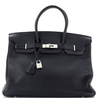 Hermes Birkin Handbag Black Clemence with Palladium Hardware 35