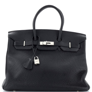 Hermes Birkin Handbag Black Clemence with Palladium Hardware 35