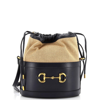 Gucci Horsebit 1955 Bucket Crossbody Bag Leather and Canvas Small