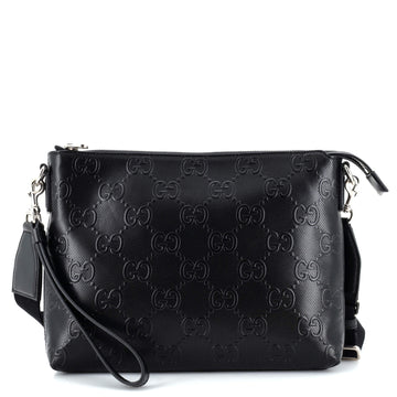 Gucci Convertible Messenger Bag GG Embossed Perforated Leather Medium