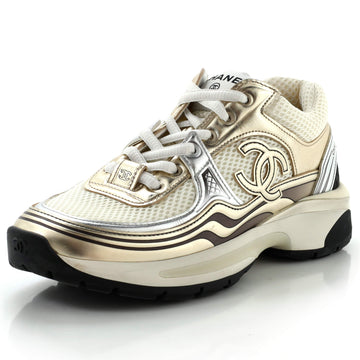 Chanel Women's CC Low-Top Sneakers Fabric and Laminated Leather