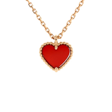 Van Cleef & Arpels Sweet Alhambra Heart Pendant Necklace 18K Rose Gold and Carnelian