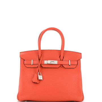 Hermes Birkin Handbag Orange Clemence with Palladium Hardware 30