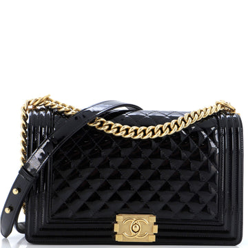 Chanel Boy Flap Bag Quilted Patent New Medium