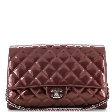Chanel Clutch with Chain Quilted Striated Metallic Patent