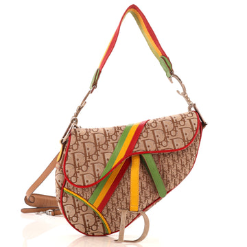 Christian Dior Vintage Rasta Saddle Bag Diorissimo Canvas Medium