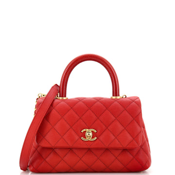 Chanel Coco Top Handle Bag Quilted Caviar with Lizard Mini