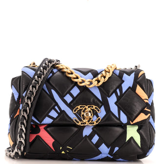 Chanel 19 Flap Bag Quilted Lambskin and Printed Silk Medium