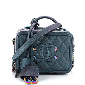 Chanel Filigree Vanity Case Quilted Iridescent Caviar Small