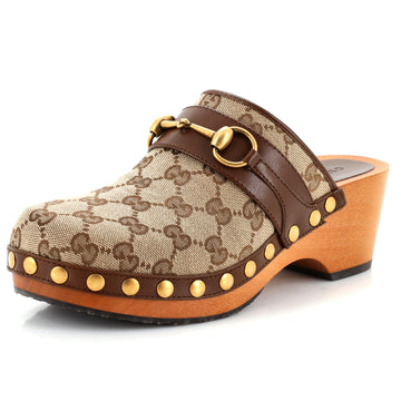 Gucci Women's Stann Horsebit Clogs GG Canvas with Leather