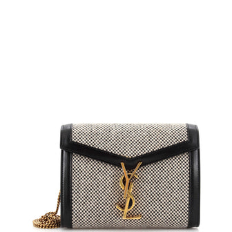Saint Laurent Cassandra Chain Wallet Tweed with Leather Mini