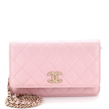 Chanel Crystal Woven CC Wallet on Chain Quilted Caviar