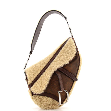 Christian Dior Vintage Flight Saddle Bag Shearling and Leather Medium