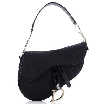 Christian Dior Vintage Saddle Bag Diorissimo Canvas with Patent Medium