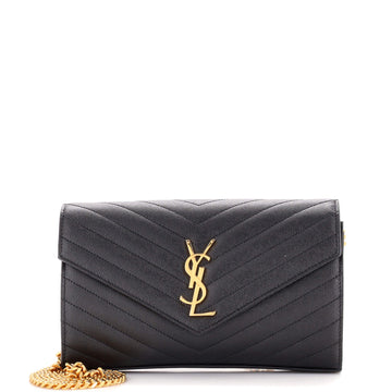 Saint Laurent Classic Monogram Wallet on Chain Matelasse Chevron Leather Medium