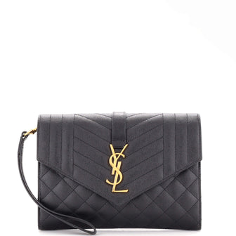 Saint Laurent Classic Monogram Envelope Wristlet Clutch Mixed Matelasse Leather