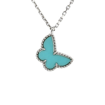 Van Cleef & Arpels Sweet Alhambra Butterfly Pendant Necklace 18K White Gold with Turquoise