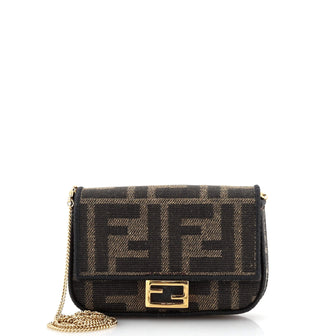 Fendi Chain Baguette Charm Bag Zucca Coated Canvas Nano