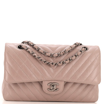 Chanel Classic Double Flap Bag Chevron Calfskin Medium