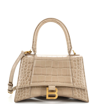 Balenciaga Hourglass Top Handle Bag Crocodile Embossed Leather Small