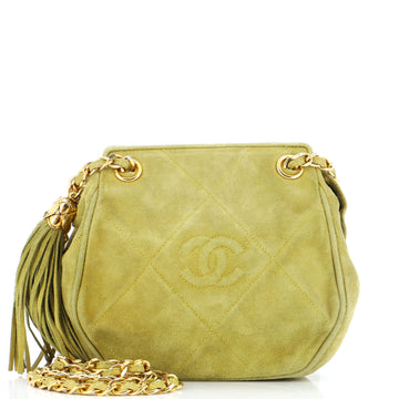 Chanel Vintage Diamond CC Tassel Shoulder Bag Quilted Suede