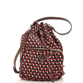 Prada Duet Drawstring Bucket Bag Tessuto Small