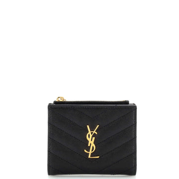 Saint Laurent Classic Monogram Zipped Card Case Matelasse Chevron Leather