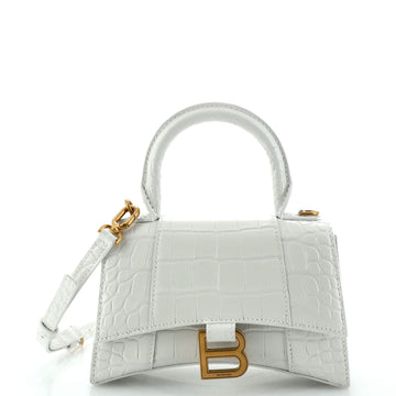 Balenciaga Hourglass Top Handle Bag Crocodile Embossed Leather XS
