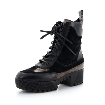 Louis Vuitton Women's Laureate Platform Desert Boots Suede with Monogram Canvas