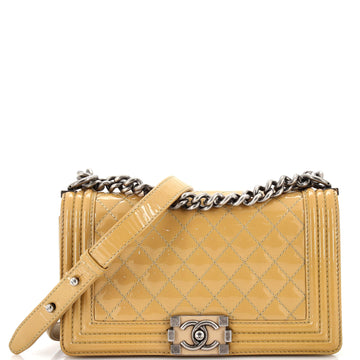 Chanel Boy Flap Bag Quilted Patent Old Medium