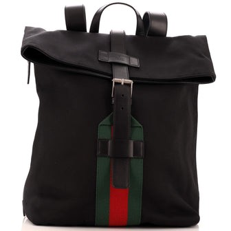 Gucci Web Fold Over Backpack (Outlet) Techno Canvas Medium
