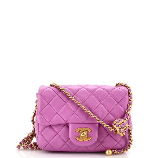 Chanel Pearl Crush Square Flap Bag Quilted Lambskin Mini Purple
