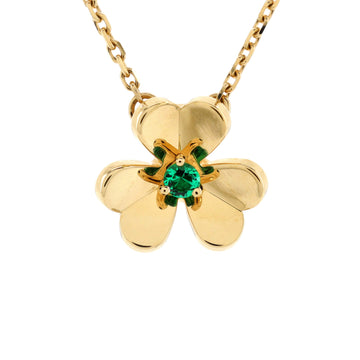 Van Cleef & Arpels Frivole Pendant Necklace 18K Yellow Gold and Emerald Mini