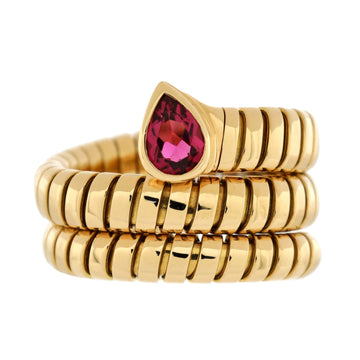 Bvlgari Serpenti Tubogas Double Wrap Ring 18K Yellow Gold with Tourmaline