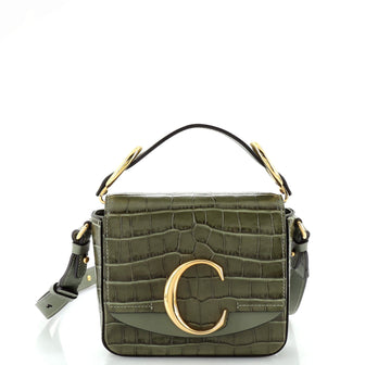Chloe C Double Carry Bag Crocodile Embossed Leather Mini