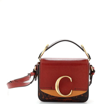 Chloe C Double Carry Bag Leather and Lizard Embossed Leather Mini