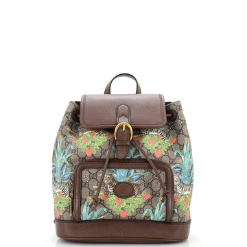 Gucci Tiger Interlocking G Patch Drawstring Flap Backpack Limited Edition GG Coated Canvas Small