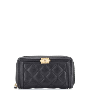 Chanel Boy Zip Around Wallet Quilted Caviar Small