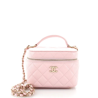 Chanel CC Top Handle Vanity Case with Chain Quilted Caviar Mini