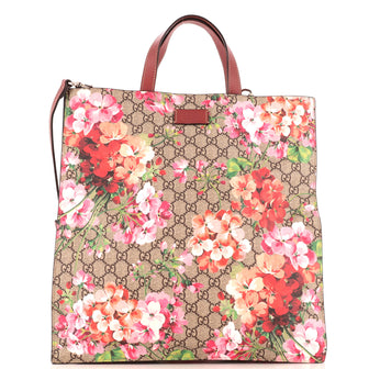 Gucci Convertible Soft Open Tote Blooms Print GG Coated Canvas Tall
