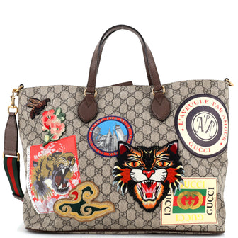 Gucci Courrier Convertible Soft Open Tote GG Coated Canvas with Applique Large