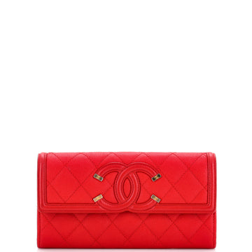 Chanel Filigree Flap Wallet Quilted Caviar Long