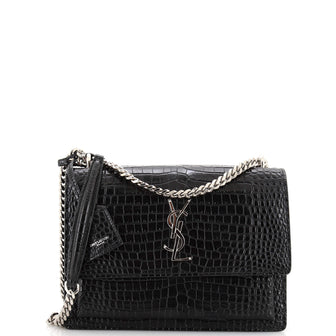Saint Laurent Sunset Crossbody Bag Crocodile Embossed Leather Medium