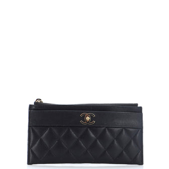 Chanel Mademoiselle Vintage Zip Pouch Quilted Sheepskin Long