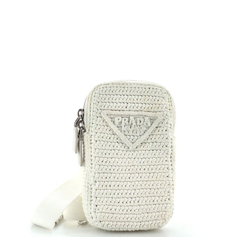 Prada Zip Phone Holder Crossbody Bag Raffia