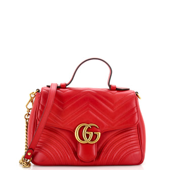 Gucci GG Marmont Top Handle Flap Bag Matelasse Leather Small